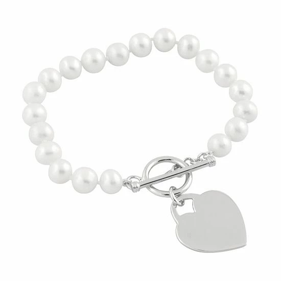 Hot Sale ๐ Unbranded Freshwater Pearl & Sterling Silver Heart Charm Bracelet ๐