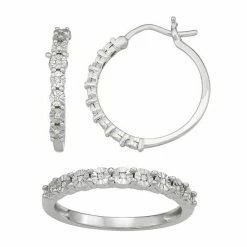 Best deal ✨ Unbranded Sterling Silver 1/10 Carat T.W. Diamond Ring & Hoop Earring Set 😍