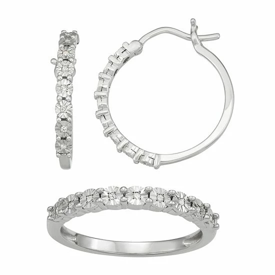 Best deal โจ Unbranded Sterling Silver 1/10 Carat T.W. Diamond Ring & Hoop Earring Set ๐