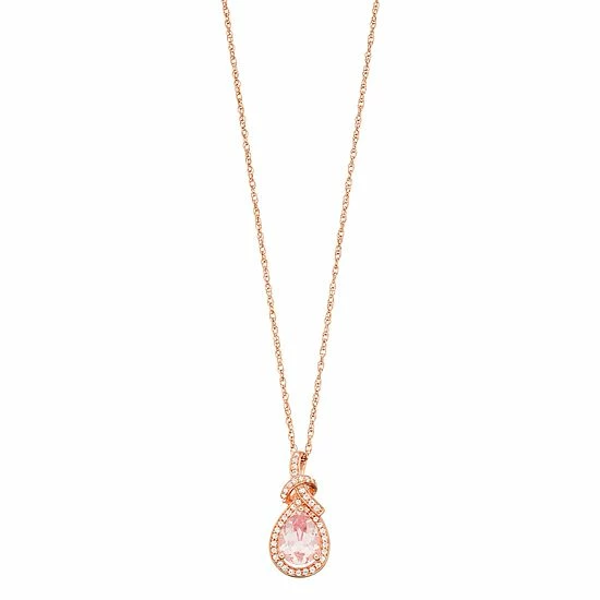 Wholesale 🌟 Unbranded 14k Rose Gold Over Silver Simulated Morganite & Lab-Created White Sapphire Teardrop Pendant Necklace 👍