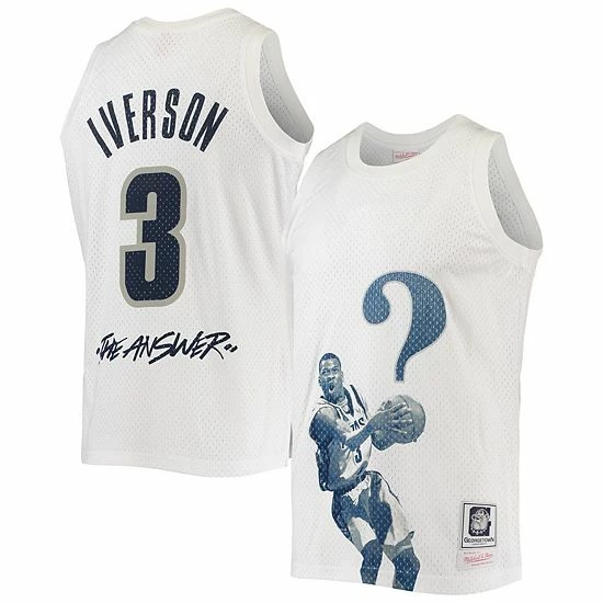 Cheapest 😀 Unbranded Men's Mitchell & Ness Allen Iverson White Georgetown Hoyas The Answer Replica Jersey 🎁