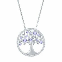 Best Sale 👍 Unbranded Sterling Silver Lavender Cubic Zirconia Tree Of Life Necklace 👏