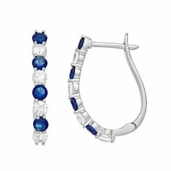 Best Pirce 👍 Unbranded Sterling Silver Lab-Created Sapphire & Lab-Created White Sapphire Hoop Earrings 🎁