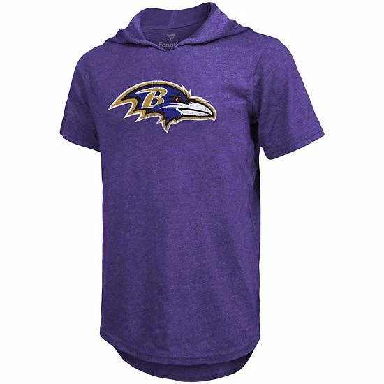 New ๐ Unbranded Men's Majestic Threads Lamar Jackson Purple Baltimore Ravens Player Name & Number Tri-Blend Hoodie T-Shirt ๐ฅ - Image 2