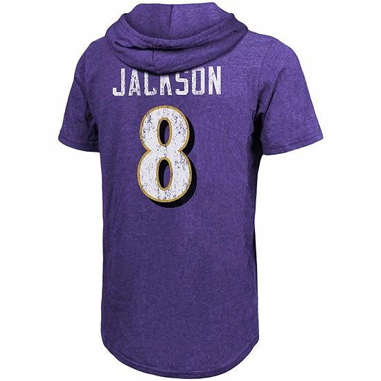 New ๐ Unbranded Men's Majestic Threads Lamar Jackson Purple Baltimore Ravens Player Name & Number Tri-Blend Hoodie T-Shirt ๐ฅ - Image 3