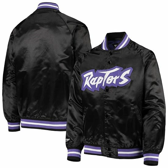 New 😉 Unbranded Youth Mitchell & Ness Black Toronto Raptors Hardwood Classics Satin Raglan Full-Snap Jacket 🥰