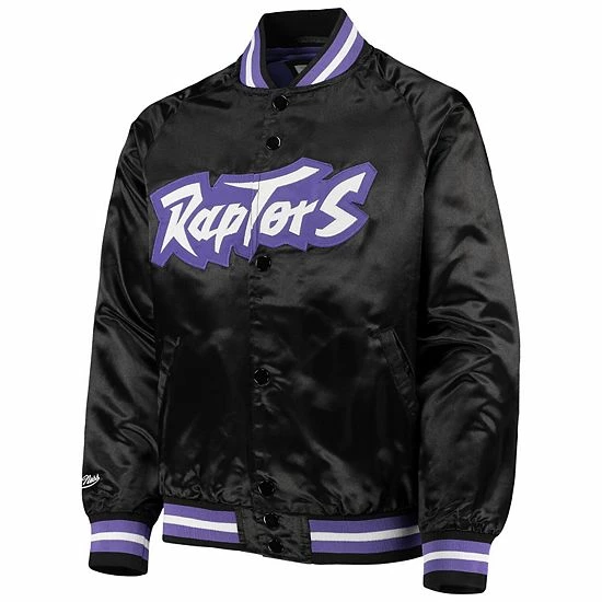 New 😉 Unbranded Youth Mitchell & Ness Black Toronto Raptors Hardwood Classics Satin Raglan Full-Snap Jacket 🥰 - Image 3