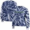 Outlet 👍 Unbranded 👩 Women's WEAR By Erin Andrews Navy Seattle Seahawks Tie-Dye Cropped Long Sleeve T-Shirt 🔥