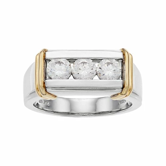Top 10 🤩 Unbranded Men's Two Tone Sterling Silver Cubic Zirconia 3-Stone Ring 🌟