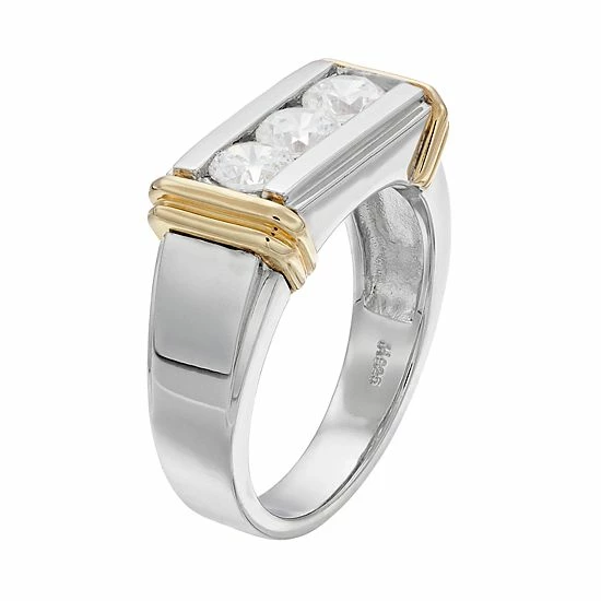 Top 10 🤩 Unbranded Men's Two Tone Sterling Silver Cubic Zirconia 3-Stone Ring 🌟 - Image 2