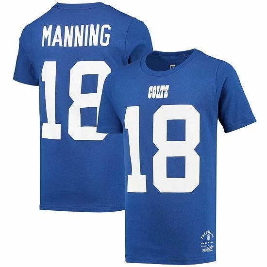 Outlet 🥰 Unbranded Youth Mitchell & Ness Peyton Manning Royal Indianapolis Colts Retired Player Retro Name & Number T-Shirt 👍 - Image 2