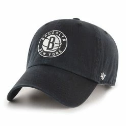 Best Sale 😀 Unbranded Men's '47 Black Brooklyn Nets Alternate Logo Team Clean Up Adjustable Hat 😉