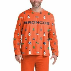 Hot Sale ⌛ Unbranded Men's FOCO Orange Denver Broncos Ugly Sweater Long Sleeve T-Shirt 🔥