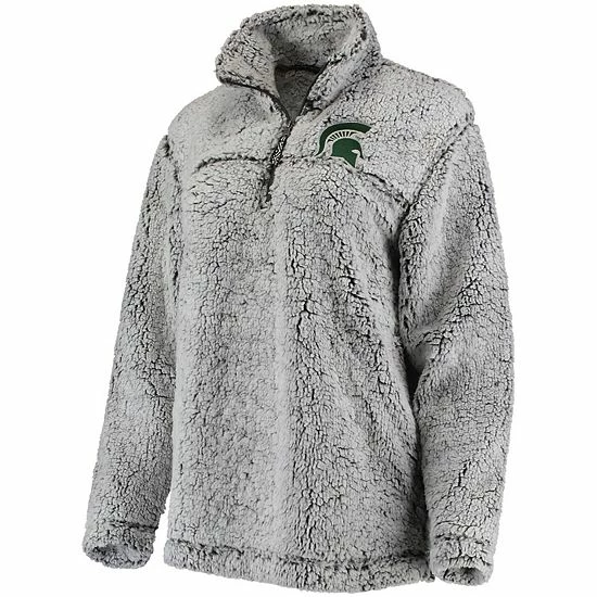Wholesale 👏 Unbranded 👩 Women's Gray Michigan State Spartans Sherpa Super Soft Quarter-Zip Pullover Jacket 😀 - Image 2