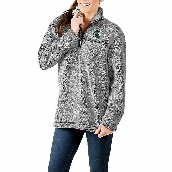 Wholesale 👏 Unbranded 👩 Women's Gray Michigan State Spartans Sherpa Super Soft Quarter-Zip Pullover Jacket 😀 - Image 4