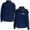 Hot Sale ✔️ Unbranded 👩 Women's WEAR By Erin Andrews College Navy Seattle Seahawks Logo Stripe Half-Zip Top 🔥