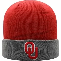 Outlet ❤️ Unbranded Men's Top Of The World Crimson/Charcoal Oklahoma Sooners Core 2-Tone Cuffed Knit Hat 🔔