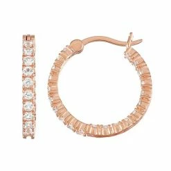 Best deal ⌛ Unbranded 14k Rose Gold Over Silver Lab-Created White Sapphire Inside Out Hoop Earrings ✔️