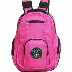 Budget 💯 Unbranded Milwaukee Brewers Premium Laptop 🎒 Backpack Brw Pink 🧨