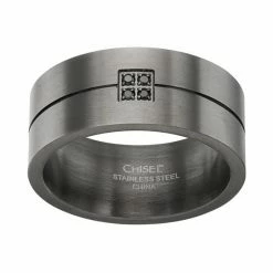 Brand new 💯 Unbranded Black Diamond Accent Stainless Steel Stripe Band - Men 😉