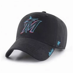 Flash Sale 😀 Unbranded 👩 Women's '47 Black Miami Marlins Team Miata Clean Up Adjustable Hat ⭐