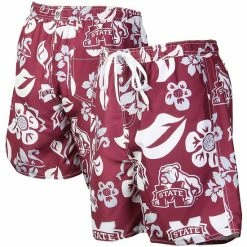 Deals ✔️ Unbranded Men's Wes & Willy Maroon Mississippi State Bulldogs Floral Volley Logo Swim Trunks ✔️