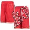 New 👍 Unbranded Youth Red Miami Heat Hardwood Classics Throwback Big Face Mesh Shorts ⭐