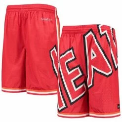 New 👍 Unbranded Youth Red Miami Heat Hardwood Classics Throwback Big Face Mesh Shorts ⭐