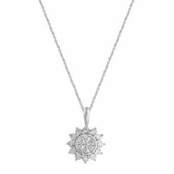 Cheap ✨ Unbranded Sterling Silver 1/6 Carat T.W. Diamond Sunburst Pendant Necklace 💯