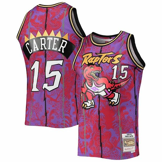 New 🛒 Unbranded Men's Mitchell & Ness Vince Carter Purple Toronto Raptors Hardwood Classics 1998-99 Lunar New Year Swingman Jersey 😍