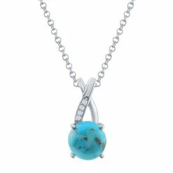 Buy 🎁 Unbranded Sterling Silver Turquoise & Cubic Zirconia Bale Pendant Necklace ❤️