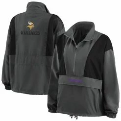 Deals 🎉 Unbranded 👩 Women's WEAR By Erin Andrews Charcoal Minnesota Vikings Popover Packable Half-Zip Jacket 👍
