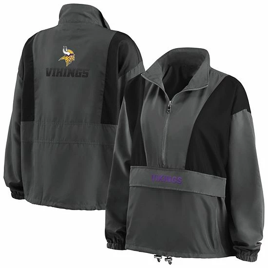 Deals ๐ Unbranded ๐ฉ Women's WEAR By Erin Andrews Charcoal Minnesota Vikings Popover Packable Half-Zip Jacket ๐ - Image 2