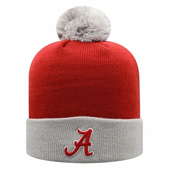 Best Sale 😉 Unbranded Men's Top Of The World Crimson/Gray Alabama Crimson Tide Core 2-Tone Cuffed Knit Hat With Pom 💯