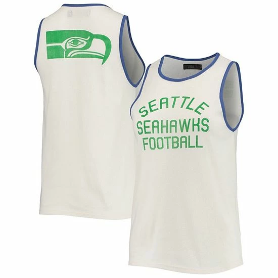 Wholesale 🔔 Unbranded 👩 Women's Junk Food White/Royal Seattle Seahawks Throwback Pop Binding Scoop Neck Tank Top ⌛ - Image 2