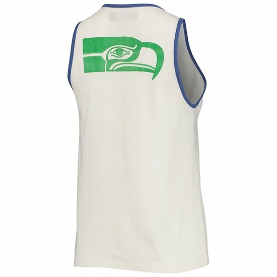 Wholesale 🔔 Unbranded 👩 Women's Junk Food White/Royal Seattle Seahawks Throwback Pop Binding Scoop Neck Tank Top ⌛ - Image 4