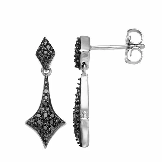 Best deal ⭐ Unbranded Sterling Silver 1/10 Carat T.W. Black Diamond Dangle Earrings 👏