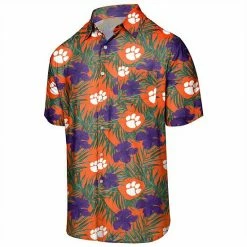 Best deal 🛒 Unbranded Men's Orange Clemson Tigers Floral Button-Up 👕 Shirt 🥰