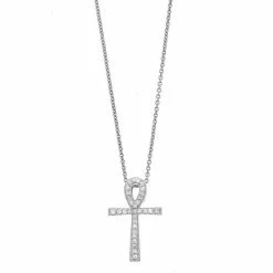 Cheapest ⌛ Unbranded Sterling Silver 1/10 Carat T.W. Diamond Ankh Cross Pendant Necklace 💯