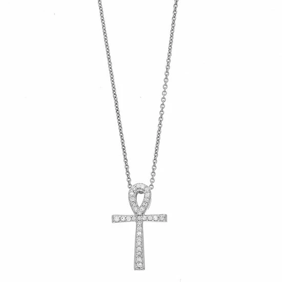 Cheapest ⌛ Unbranded Sterling Silver 1/10 Carat T.W. Diamond Ankh Cross Pendant Necklace 💯