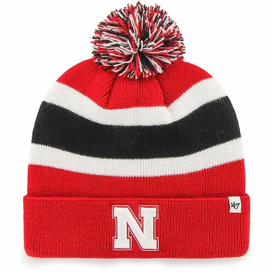 Wholesale 🧨 Unbranded Men's '47 Scarlet Nebraska Huskers Breakaway Cuffed Knit Hat With Pom 🎁