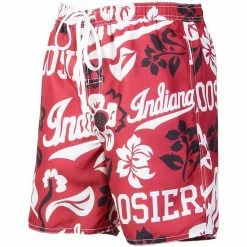 Coupon 🌟 Unbranded Men's Wes & Willy Crimson Indiana Hoosiers Floral Volley Logo Swim Trunks 🛒