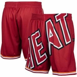 New 🌟 Unbranded Men's Mitchell & Ness Red Miami Heat Hardwood Classics Big Face 2.0 Shorts 🔔