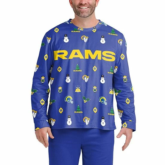 Promo ⌛ Unbranded Men's FOCO Royal Los Angeles Rams Ugly Sweater Long Sleeve T-Shirt 🎉