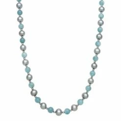 Best Sale ❤️ Unbranded Sterling Silver Dyed Freshwater Cultured Pearl And Aquamarine Bead Necklace ✨