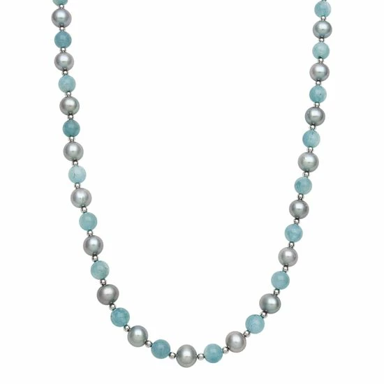 Best Sale ❤️ Unbranded Sterling Silver Dyed Freshwater Cultured Pearl And Aquamarine Bead Necklace ✨