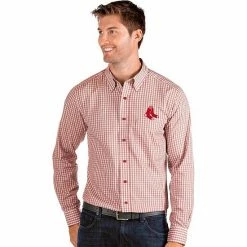 Best Sale 🎉 Unbranded Men's Boston Red Sox Woven 👗 Dress 👕 Shirt ⭐