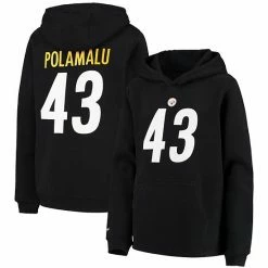 Wholesale 👍 Unbranded Youth Mitchell & Ness Troy Polamalu Black Pittsburgh Steelers Retired Player Name & Number Pullover Hoodie ❤️