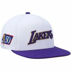 Hot Sale 👏 Unbranded Men's Mitchell & Ness White/Purple Los Angeles Lakers Hardwood Classics 50th Anniversary Snapback Hat 😀