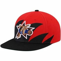 Flash Sale 🤩 Unbranded Men's Mitchell & Ness Black/Red Philadelphia 76ers Hardwood Classics Sharktooth Snapback Hat ✨